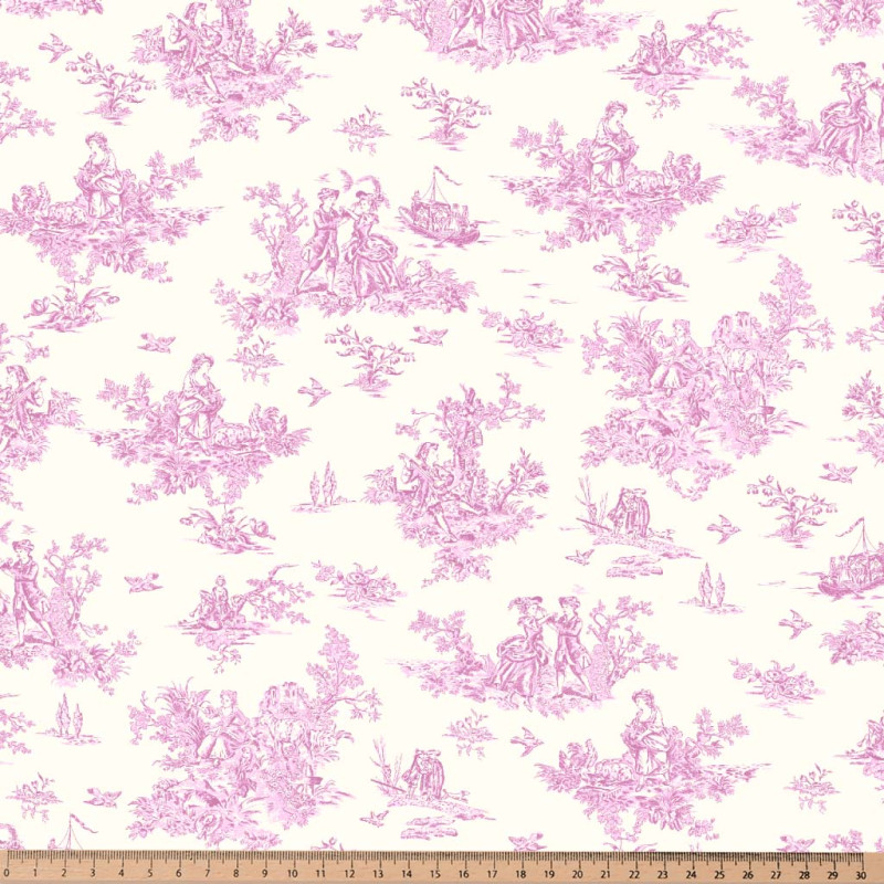 Bedruckter Viskose POMPADOUR2 Cremeweiß / Rosa